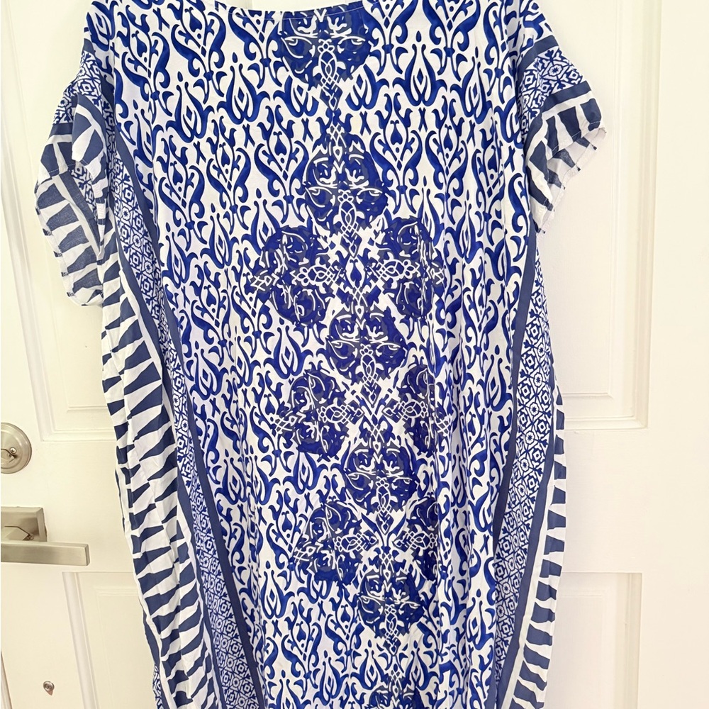 One size Full Length Blue and White  Caftan NWOT